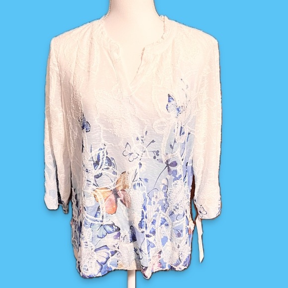 Alfred Dunner Women's In Full Bloom Butterfly Border Jacquard V Neck Top NWT - Picture 8 of 14